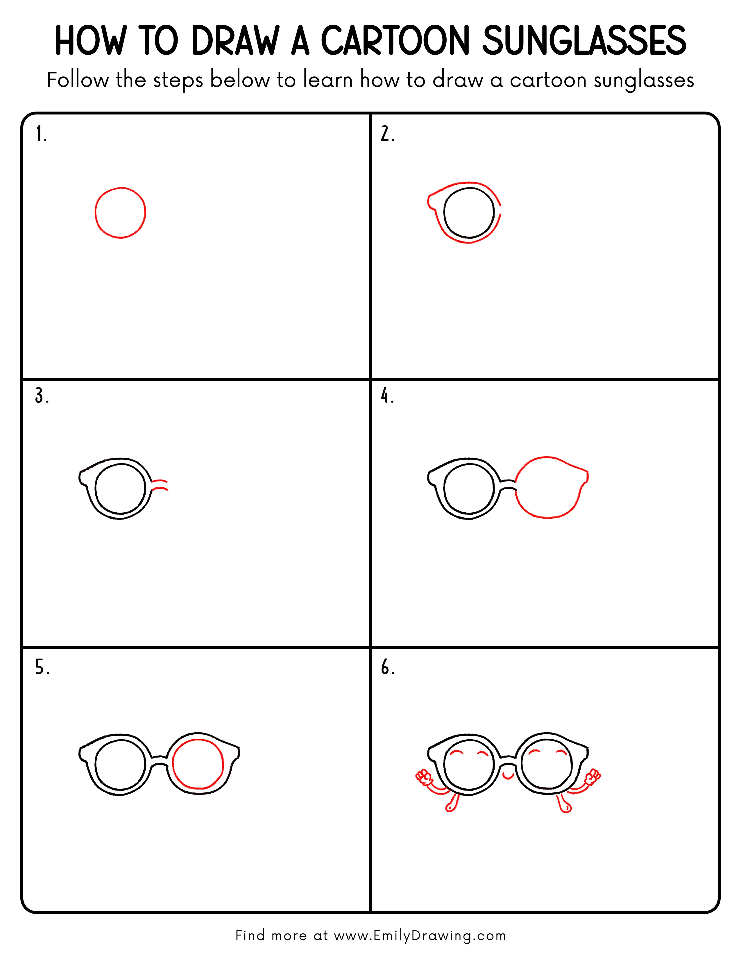 Printable Cartoon Sunglasses Drawing Guide